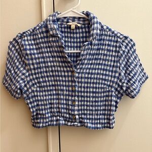 Lee Cooper Originals Vintage Blue and White Gingham Crinkle Effect Crop Top